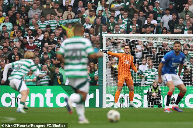 Butland tries to support his teammates during the Premier League defeat at Parkhead