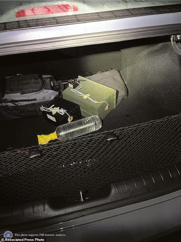 This FBI image shows two improvised explosive devices as they were initially found in the car of Thomas Matthew Crooks at the crime scene in Butler, Pennsylvania, July 13, 2024.