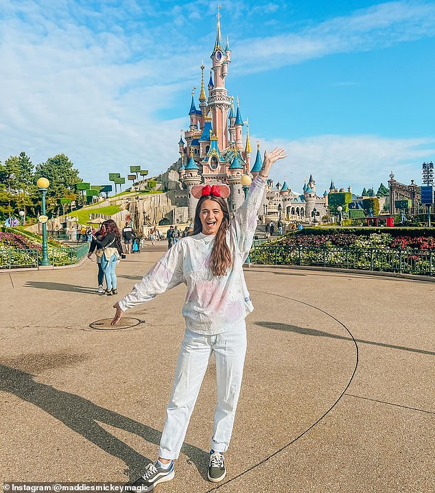 The mother (pictured at Disneyland Paris) is a content creator and self-proclaimed Disney and Universal travel specialist