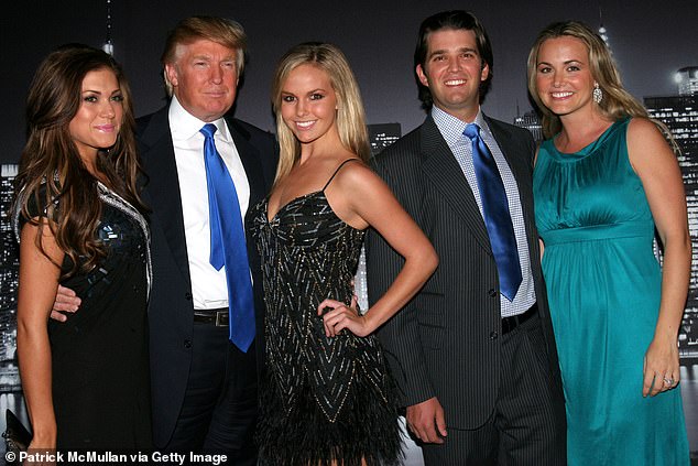 Miss Teen USA Hilary Cruz, Donald Trump, Caitlin Upton, Donald Trump Jr. and Vanessa Trump attend the Trump Soho Hotel Condominium Launch Party at Tribeca Rooftop on September 19, 2007