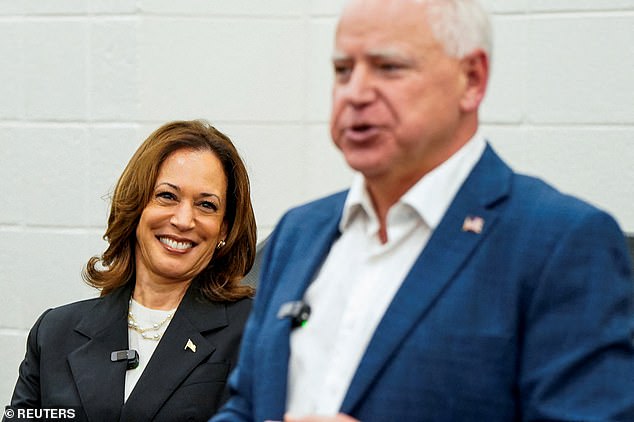 Democratic presidential candidate and US Vice President Kamala Harris and Minnesota Governor Tim Walz