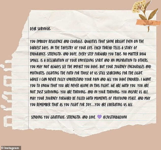 In partnership with Survivor Love Letter, an organization that places letters addressed to victims of domestic violence, he showed his support