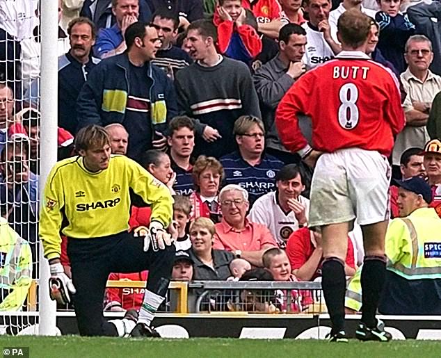 Massimo Taibi, pictured after letting a shot slip under his body against Southampton, was also among the names Scholes mentioned when discussing United's worst signing ever