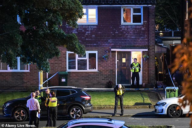 Police at the scene of the stabbing on Lovett Avenue in Oldbury. Two teenagers have been charged with murder