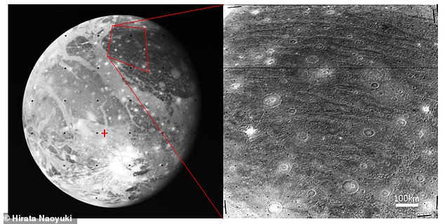 In the 1980s, researchers discovered large grooves that form concentric circles around a specific spot on Ganymede's surface