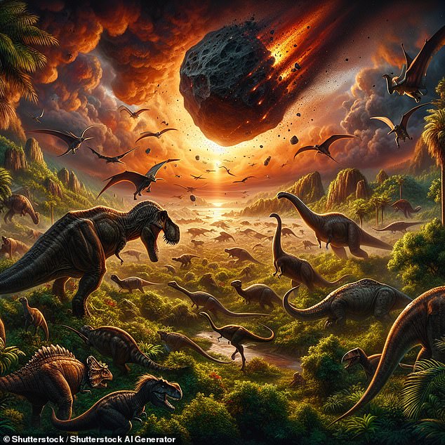 When it comes to giant asteroids, you might immediately think of the space rock that hit Earth 66 million years ago and wiped out the dinosaurs (artist's impression)