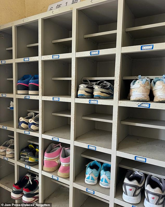 Abandoned shoes that once belonged to former students of the school