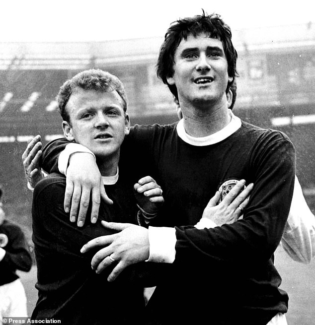 Baxter and Bremner celebrate their victory over England at Wembley in 1967