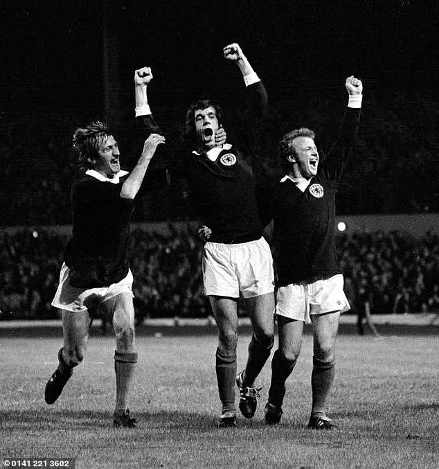 He was a great captain for the Scots, pictured here with Joe Jordan and Tommy Hutchison