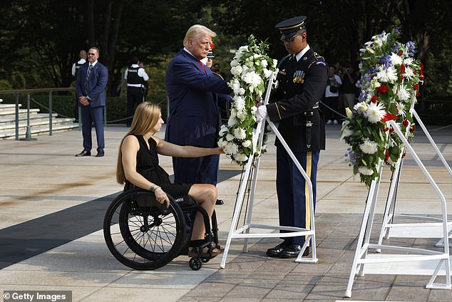 Trump visited the cemetery on the third anniversary of the Abbey Gate attack that killed 13 Americans. His campaign said he was invited to be there by families. His campaign later posted a video of his time at the cemetery