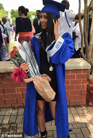 Social media accounts confirm that Kinaya — pictured here at her high school graduation ceremony — attended FAMU from 2017 to 2020, the year before her mother was elected district attorney for Fulton County.