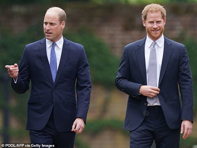 Prince William and Prince Harry arrive at the unveiling of a statue of their mother, Princess Diana, in The Sunken Garden at Kensington Palace, London on July 1, 2021