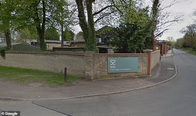 While she was being resuscitated, Dr Gibson was diagnosed with irreversible brain damage due to lack of oxygen. She died three months later. Pictured: Spire Lea Hospital, Cambridge