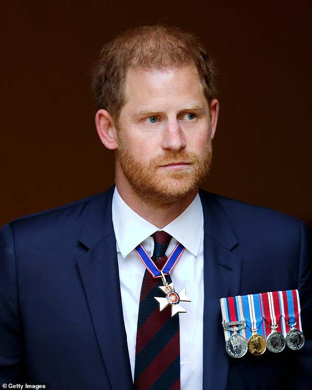 Prince Harry (pictured at the Invictus Games Foundation 10th anniversary service) chose to stay 90 miles from the church after the ceremony with his uncle Charles at Althorp