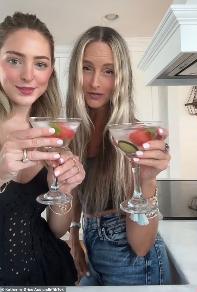 Cabot's mother Jill, right, made a guest appearance on Katherine's TikTok to show viewers how to make a cucumber watermelon martini