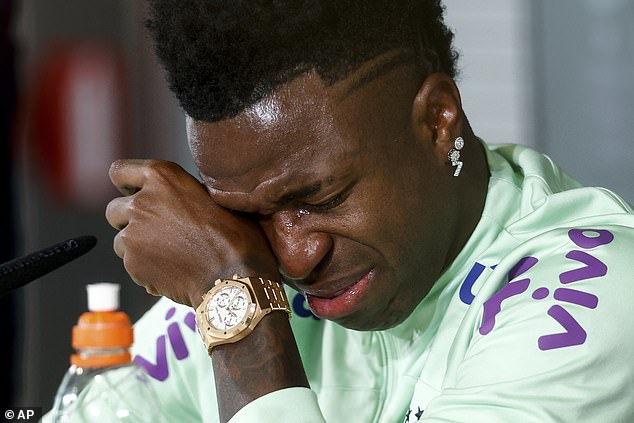 Vinicius Jnr burst into tears as he spoke about racism at a press conference in March