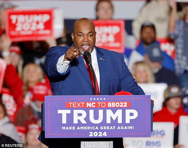 Lt. Gov. Robinson speaks at a Trump rally on March 2, 2024. The former president endorsed Robinson in the governor's race and called him MLK 