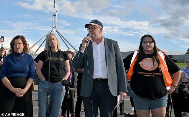 Ms Williams (pictured far right next to Prime Minister Anthony Albanese at a meeting in February) said she repeatedly told the reporter and camera crew she was uncomfortable with them appearing at her home.