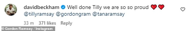 David Beckham, a longtime friend of the Ramsays, congratulated Tilly in the comments, writing: 'Well done Tilly, we are so proud ¿¿¿¿'