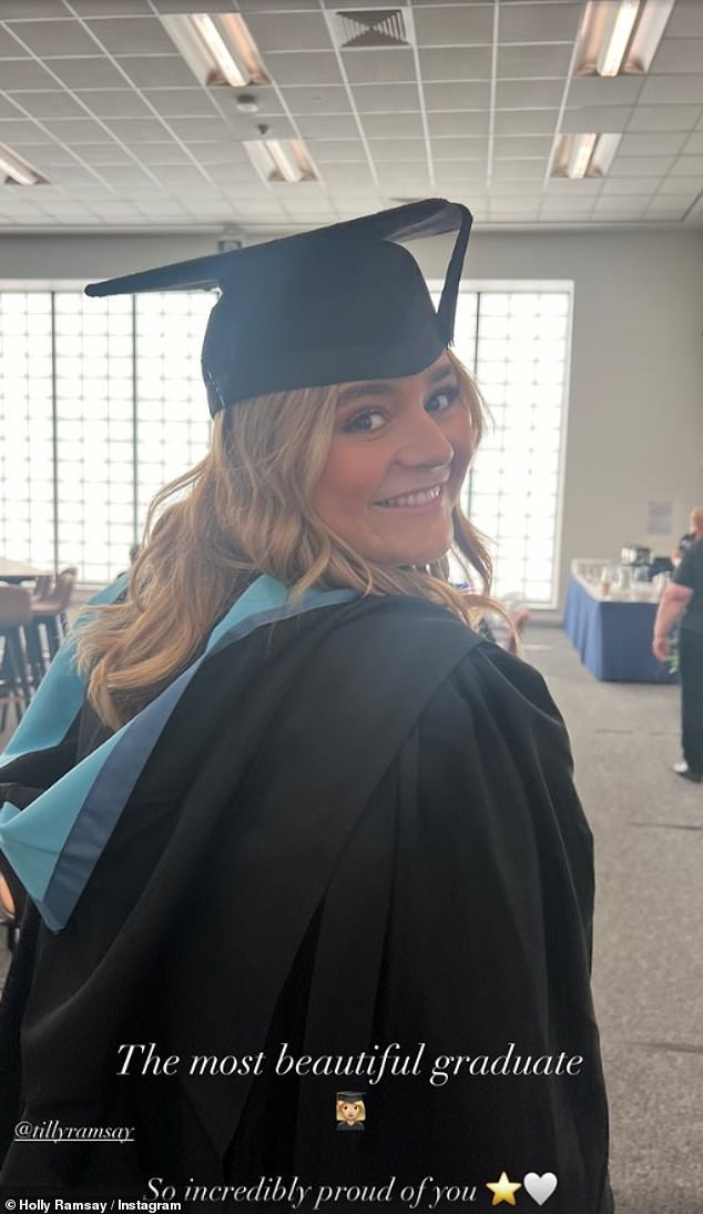 And Holly, 24, took to her Instagram Stories to celebrate her sister's hard work paying off, sharing a sweet photo of Tilly with the caption: 'The most beautiful graduate. So incredibly proud of you'