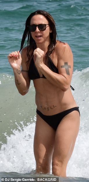 Mel enjoyed a dip in the sea on Sunday and showed off her incredibly fit figure