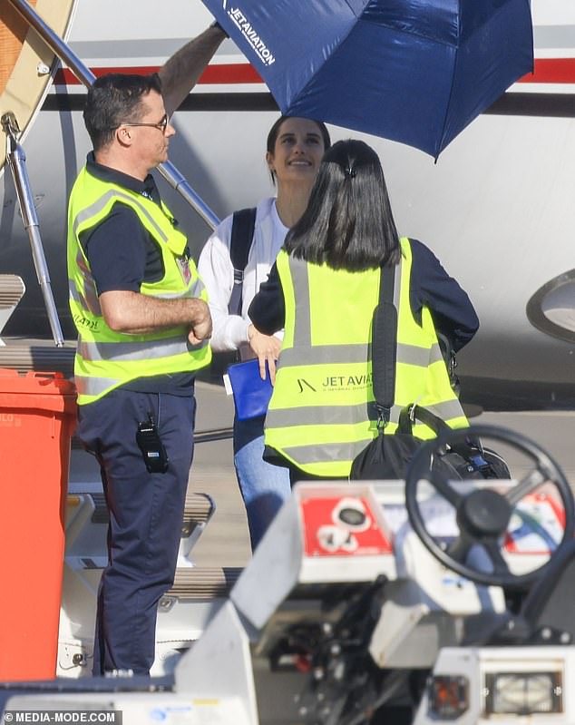 His daughter Ella, who is following in her father's footsteps into the acting world, was also spotted getting off the plane