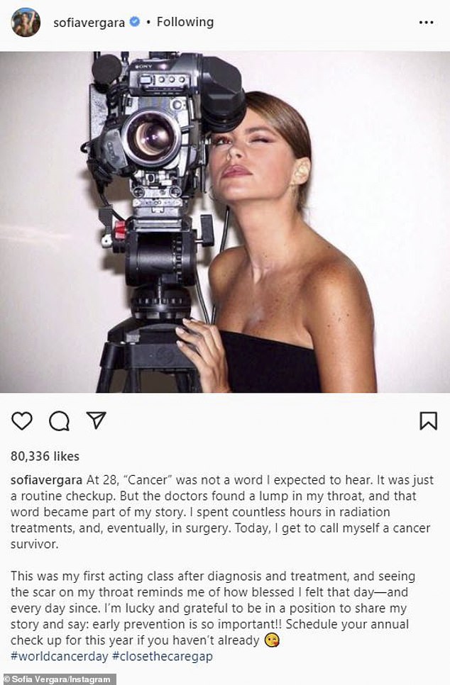 Sofia Vergara reflected on her past battle with cancer in a post she shared on her Instagram