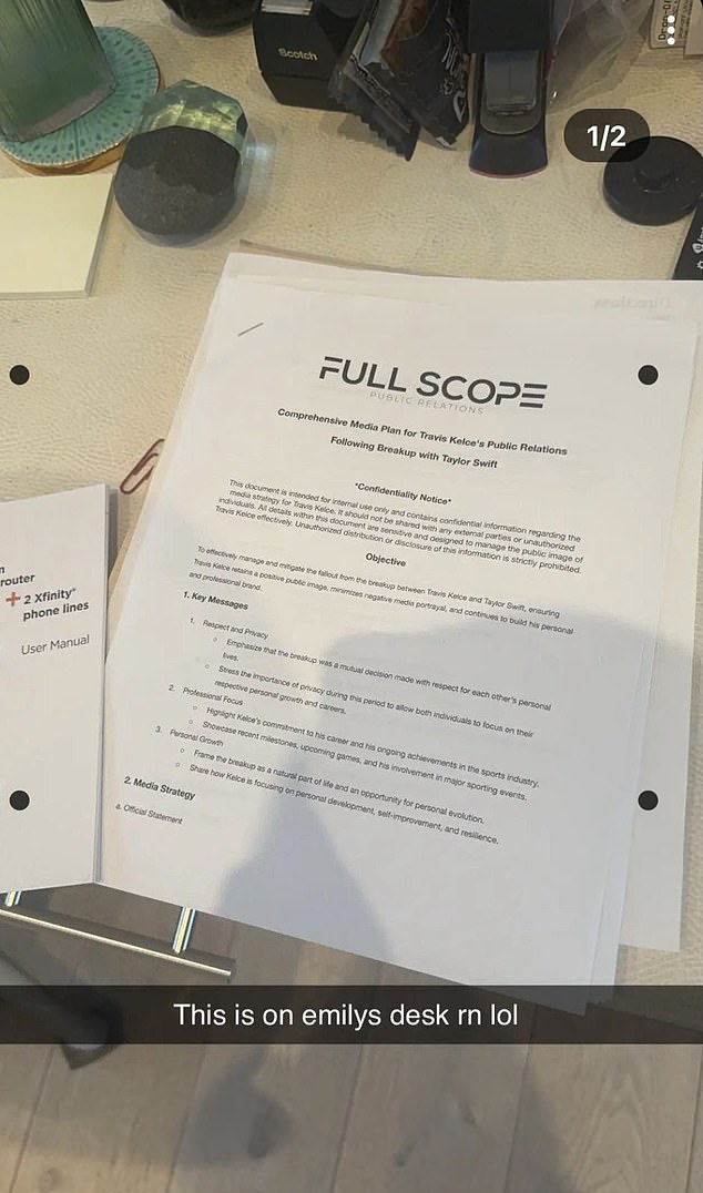 The alleged document outlined a detailed plan to release an official statement regarding Travis and Taylor's split later this month.