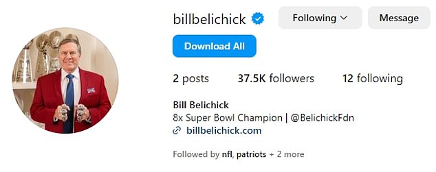 Within hours of the account going live, Belichick had already amassed thousands of followers