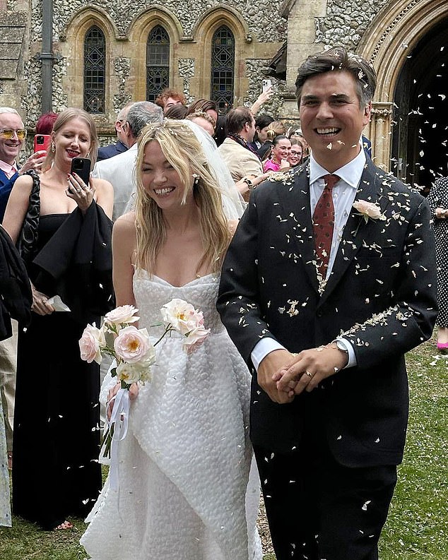 Her new sister-in-law Christie, a former model, has delivered flowers for fashion labels including Dior, Burberry and Louis Vuitton. (Pictured is a still from Alexa Chung's brother's wedding.)