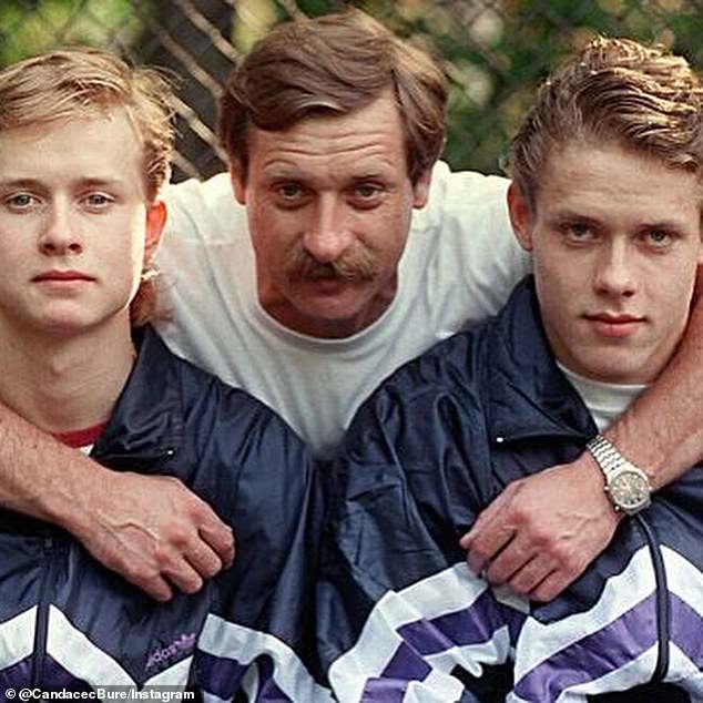 The actress shared a photo of Vladimir Bure between his two sons, Valeri and Pavel, who were both world-class hockey players who played for many years in the NHL