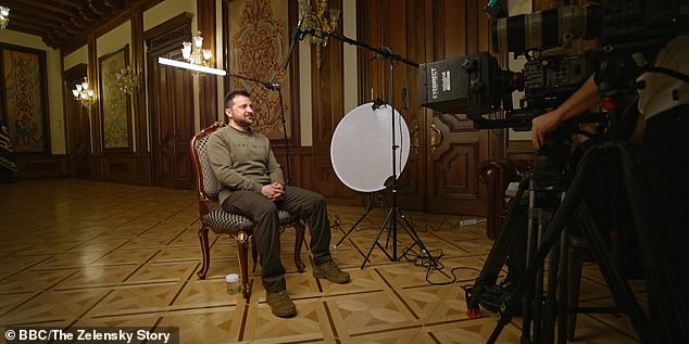 Footage of Volodymr Zelensky talking about his teenage years in The Zelensky Story, via BBC