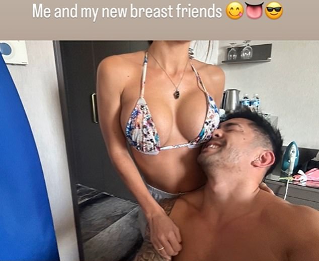 Jade, 26, had her breast implants replaced and enlarged in Turkey last weekend, and Ridge has now shared a photo of himself posing next to his wife in a bikini