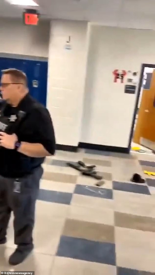 Colt Gray's suspected murder weapon is seen in the hallway of Apalachee High School, where he allegedly killed four people and wounded nine