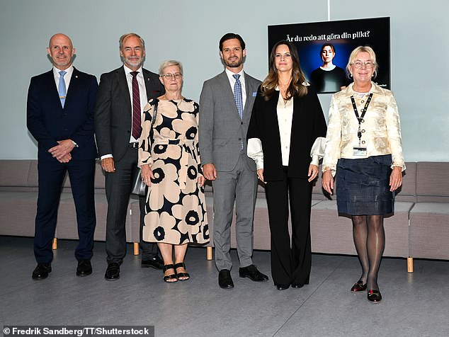 Pictured: Bengt Forssten, Deputy Head of the Agency, Governor of Värmland County Georg Andrén and his wife Maria Andrén, Prince Carl Philip and Princess Sofia and Christina Malm, Director General of the Agency