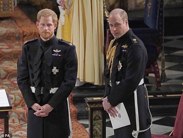 Prince Harry, who has sported a beard for a number of years, revealed in Spare how he asked the Queen's permission to have facial hair for his wedding to Meghan Markle in 2018. He is pictured at the ceremony with Prince William