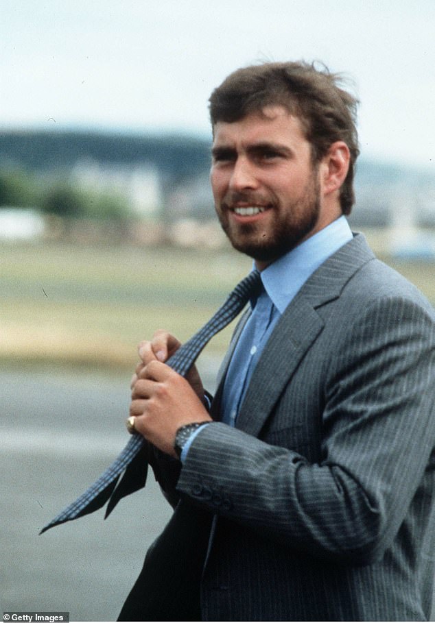 Prince Andrew, perhaps taking notes from his older brother Charles, also sported facial hair in his younger years. Above: With a beard at the Chester Races, May 1983