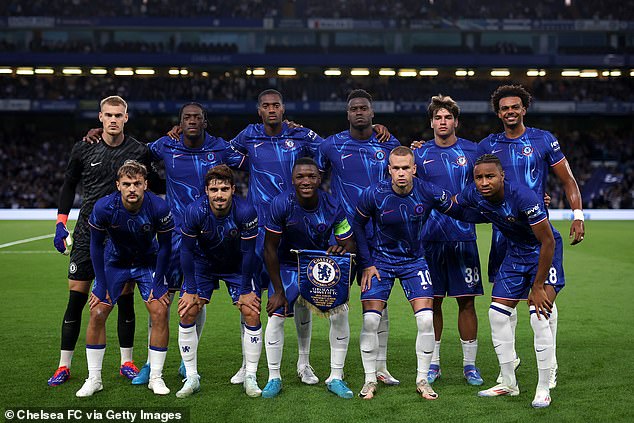 It comes after a chaotic transfer window which saw the Stamford Bridge club spend £200million on 11 players (pictured: Chelsea team against Servette FC on August 22)