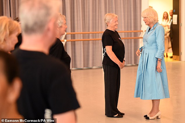 Queen Camilla also met staff during her visit to the Mulryan Centre For Dance on the Leamouth Peninsula, near Canning Town station, home to the English National Ballet.