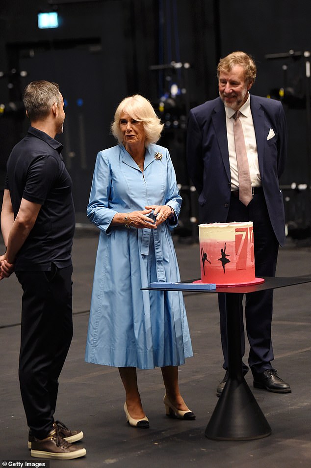 As patron of the English National Ballet, she wished the company a very happy 75th birthday and told them to enjoy the cake