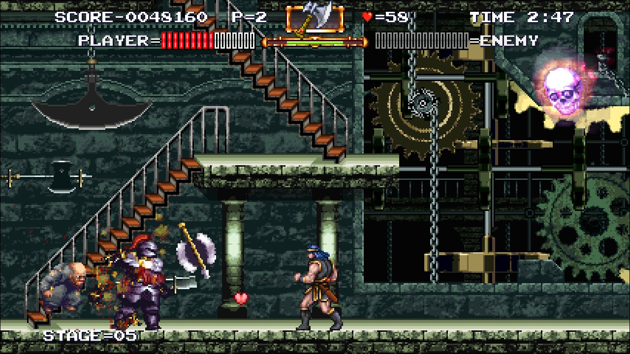 Simon Belmont faces an Ax Knight in a mechanical play from Haunted Castle Revisited