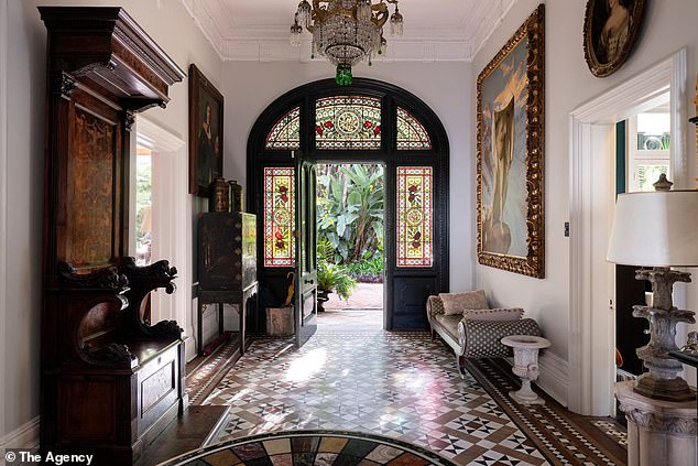 Situated in lush grounds in the heart of Darlinghurst and known as Iona, the beautifully maintained Italianate estate boasts seven bedrooms and seven bathrooms. Pictured: The entrance