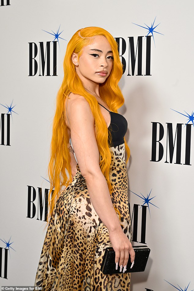 The 24-year-old rapper put on a sultry show in a plunging slip dress with a sexy keyhole cutout and a flowing leopard print skirt that draped over her curves and trailed behind her