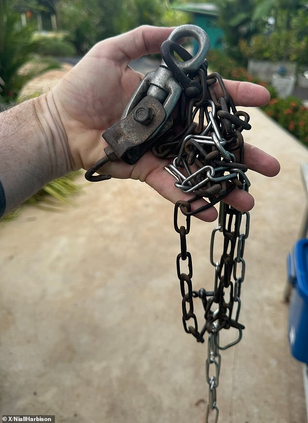 The chain found was wrapped around Lando's neck and attached to a metal pole buried in the ground