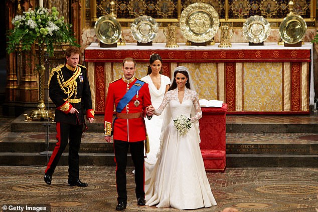 Prince Harry and Pippa stand behind their siblings after William and Kate's wedding in April 2011