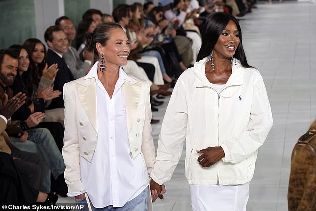 Naomi and Christy Turlington held hands as they walked the runway together