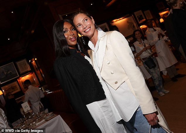 Christy, 55, looked stunning in a white, airy shirt and a cream, cropped, vest-style blazer jacket