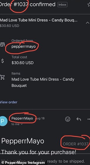 The spokesperson confirmed that Ramsey purchased a dress through a website called 'Pepperr Mayo', which is misspelled (pictured)