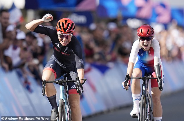 Storey (left) won in dramatic fashion after beating Heidi Gaugain in a sprint