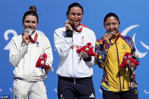 France's Gaugain came second, while Colombia's Ossa Veloz (right) secured bronze